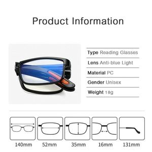 Vente en gros de lunettes de lecture pliables anti-lumière bleue pour hommes et femmes, portables, de +1,0 à +4,0 - Product Image 4