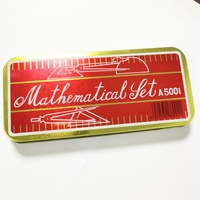 MS015 Juego de 9 Instrumentos Matemáticos Metálicos, Caja de Geometría de Color Rojo para Niñas en Edad Escolar