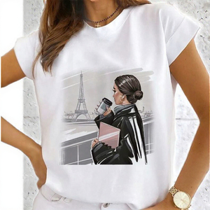 T-shirt imprimé respirant et écologique pour femme, manches courtes, col rond, décontracté, pour le travail - Product Image 3