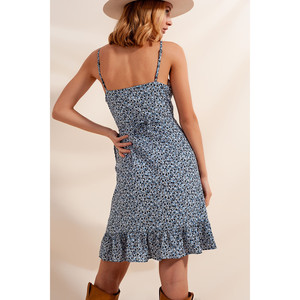 Robe à volants en tissu imprimé floral bleu - Product Image 2