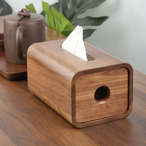 Boîte à mouchoirs en bois de noyer noir, en bois massif, pour salon, salle de bain, usage domestique simple, mouchoirs à tirer - Product Image 1