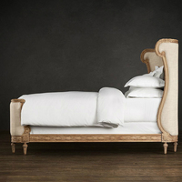 Lit double vintage français de 1.5/1.8m sur mesure américain antique sculpté en bois de chêne massif lit de mariage doux pour maître traditionnel