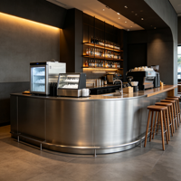 Comptoir de bar commercial en acier inoxydable de qualité alimentaire avec évier intégré sur mesure pour station de préparation de cocktails