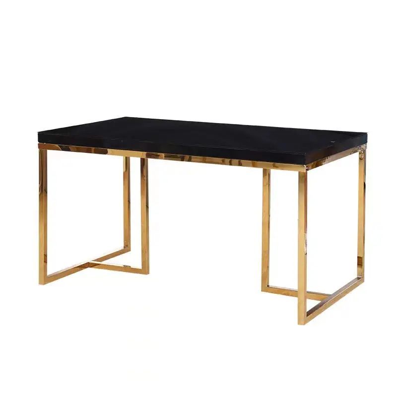 Moderne Luxe Glazen Eettafel 6-zits Effen Zwart Gehard Glas Eettafel Met Gouden Metalen Poot