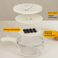 2-in-1 Multifunctionele Fruit- en Groente Afgietbak met Afdekdeksel, Wasmand en Afgietmand voor Gemakkelijk Afgieten van Fruit en Groenten