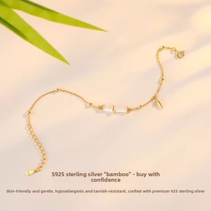 Bracelet en argent sterling S925 style palais avec pierre œil de chat et bambou, pour femme, rétro, luxe léger, niche, haute joaillerie, pour touristes - Product Image 4