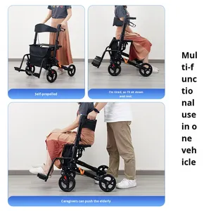 Cross-Border New Aluminum Alloy <strong>Walker</strong> for Elderly Travel <strong>Wheeled</strong> <strong>Seat</strong> <strong>with</strong> Four-Wheel Multi-Purpose Shopping Cart Rollator - Product Image 3