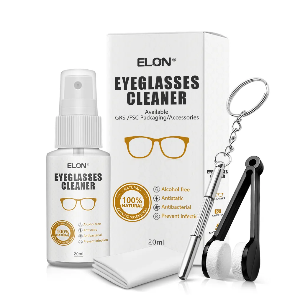 ELON Wholesale Kit per la pulizia degli occhiali 100% naturali che pulisce gli occhiali in microfibra strumento per la cura delle lenti cacciavite spazzola per la pulizia degli occhiali