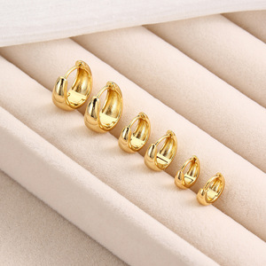 Teardrop Shape <b>Huggie</b> Earrings Gold Copper Alloy Small Medium Large Set Fashion Drop Earrings - Product Image 2