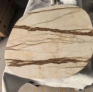 طاولة طعام من الرخام الأبيض الإيطالي بقاعدة معدنية، تصميم دائري عصري لغرفة المعيشة والعائلة والمقاهي، مع ضمان لمدة عام - Product Image 3