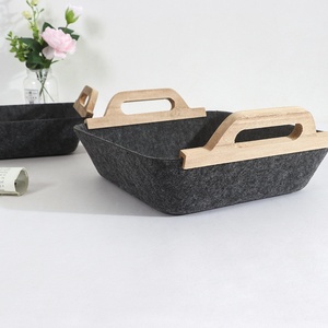 Nhà Sản Xuất Bán Buôn Không Dệt Vải Lưu Trữ Hộp Và Cảm Thấy Lưu Trữ Giỏ Với Tay Cầm Bằng Gỗ Nguồn Cung Cấp Nhà Tổ Chức - Product Image 4
