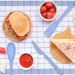 Ensemble de couverts de voyage portables en plastique avec étui pour le camping, le pique-nique, les ensembles de cuillères et fourchettes réutilisables pour les barbecues en plein air, les voyages en voiture, la vaisselle de table - Product Image 4