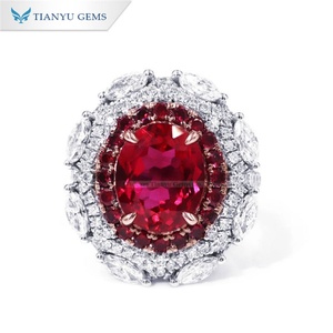 Tianyu Gems Custom 14K 18K Oro blanco Anillo de compromiso Lab Ruby con Moissanite incoloro Anillo de bodas para fiestas de Damas - Product Image 2