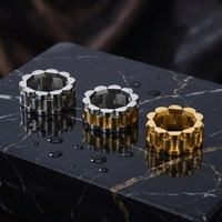 Huibao Edelstahl Breiter Uhrenarmband-Ring Kubanische Gliederkette Stapelbarer Schmuck Klobiger Runder Dicker Fingerring Unisex für Männer und Frauen