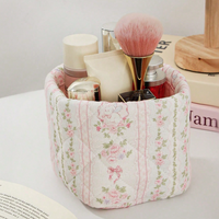 Sac de rangement pour cosmétiques, panier organisateur de maquillage, imprimé floral, conteneur de maquillage en coton