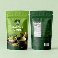 Sachet refermable personnalisé en Mylar de qualité alimentaire pour poudre de matcha et thé vert, écologique et réutilisable