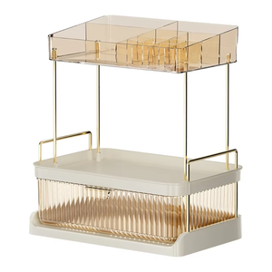 Étagère de rangement pour soins de la peau à 2 niveaux, support de rangement rotatif transparent, organisateur de comptoir de salle de bain - Product Image 1