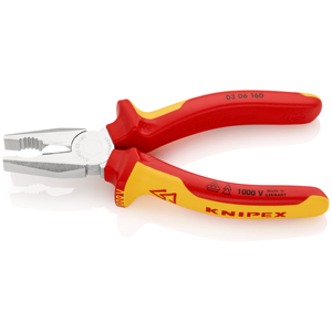 Pince combinée KNIPEX 03 06 160 isolée avec poignées à revêtement multi-composants, testée VDE, chromée, 160 mm - Product Image 2