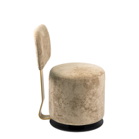 Taburete de Maquillaje Redondo Tapizado de Diseño Nórdico, Tela de Peluche Suave y Soporte Metálico Resistente con Acabado Dorado