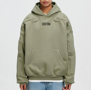 Gravvi Sweat à capuche surdimensionné en molleton épais 450 GSM, avec motif 3D en relief, motif colonne vertébrale, personnalisable OEM ODM, logo marque privée - Product Image 4