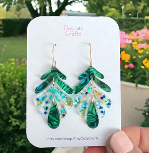 Boucles d'oreilles pendantes en acrylique feuilles tropicales scintillantes, frondes de <span class=keywords><strong>palmier</strong></span> vertes, bijoux de plage, style bohème <span class=keywords><strong>aquarelle</strong></span>, cadeau pour femme avec résine/lucite - Product Image 3