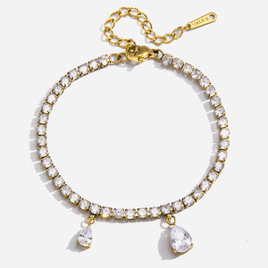 Bracelet en chaîne en acier inoxydable avec zircon et breloques goutte d'eau, bijoux de fête - Product Image 1