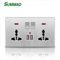 Nouveau Design panneau de dessin de fil argenté gris luxe double prises murales UK prise USB simple prise