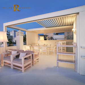 Pavillon de toiture en aluminium Pergola à persiennes bioclimatique beige avec moustiquaire personnalisée et murale - Product Image 1