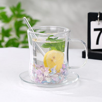 Tasse à café en verre 10oz à corps incurvé, double paroi, motif floral - Tasse isolante en borosilicate pour cappuccino, idéale pour la maison, les fêtes ou comme cadeau