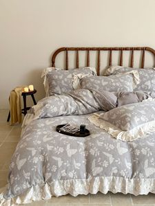 Set di Biancheria da <span class=keywords><strong>Letto</strong></span> in Cotone e Lino Stile <span class=keywords><strong>Francese</strong></span>, <span class=keywords><strong>Lenzuola</strong></span> di Lusso Vintage con Bordi in Pizzo e Ricami Jacquard - Product Image 2