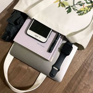 Bolsa de Mano de Lona de Algodón Grueso con Estampado Personalizado, con Bolsillo Interior con Cremallera, Diseño Floral de Hojas de Plantas, para Mujer, para Compras Diarias, Regalo - Product Image 6