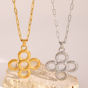 Collier pendentif en acier inoxydable en forme de fleur, couleur or argent, bijoux tendance pour femmes - Product Image 3