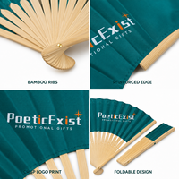 Éventail pliant en bambou personnalisé PoeticExist avec logo, grand éventail promotionnel en tissu pour mariage, festival, fête, événement, cadeaux