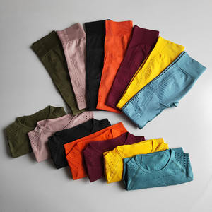 ชุดออกกำลังกายสำหรับผู้หญิงชุดครอป2ชิ้นเสื้อครอปแขนยาวแบบถักไร้ตะเข็บ - Product Image 6