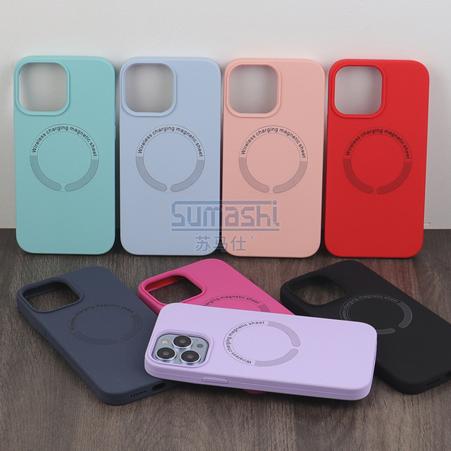 2023 Hot Sale  Wireless Charging Magnetic Cover Color Soft Liquid Silicone Mobile Phone Case for Iphone 13 14 Pro Max