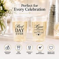 Moule en plastique pour 100 gobelets en plastique jetables de 12 oz pour mariage, 2 designs : « Meilleur jour de ma vie » et « Amour et rire » pour mariages