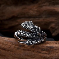 Bague pour homme en alliage de cuivre vieilli, style rétro, motif griffe de dragon, personnalisée, Hip Hop, gaufrée, imposante, Punk, ouverte et réglable
