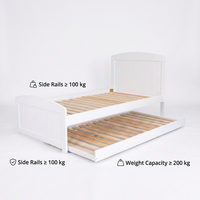 Lit gigogne moderne King Single – Construction en pin Radiata et MDF avec lit d'appoint coulissant fluide, design compact (Blanc/Noir)