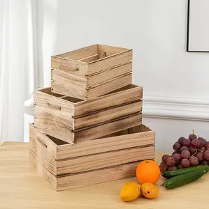 Conjunto de 3 caixas de madeira retro, caixa vazia de armazenamento de madeira