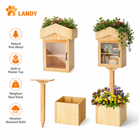 Station de bibliothèque extérieure en bois avec jardinière intégrée et base de boîte à fleurs – Échange de livres raffiné pour les écoles