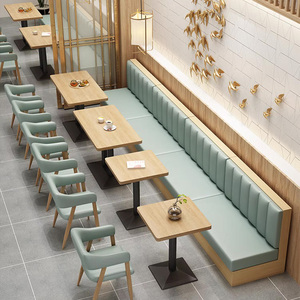 Modern Restaurant Furniture Set Light Wood <b>Tables</b> <b>And</b> Light Green Upholstered <b>Chairs</b> For Cafe - Product Image 5