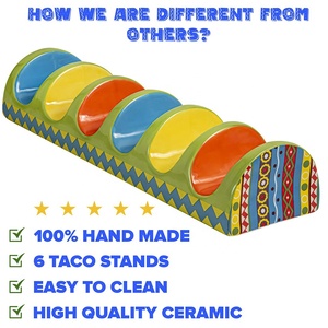 <strong>Ceramic</strong> Taco Holder Stand Colorful <strong>HandMade</strong> Taco Stand with 6 Dividers for Soft or Hard Taco Shells - Product Image 3