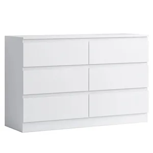Desain minimalis gaya Modern ruang penyimpanan banyak kayu 6-laci dada lemari rias putih untuk kamar tidur