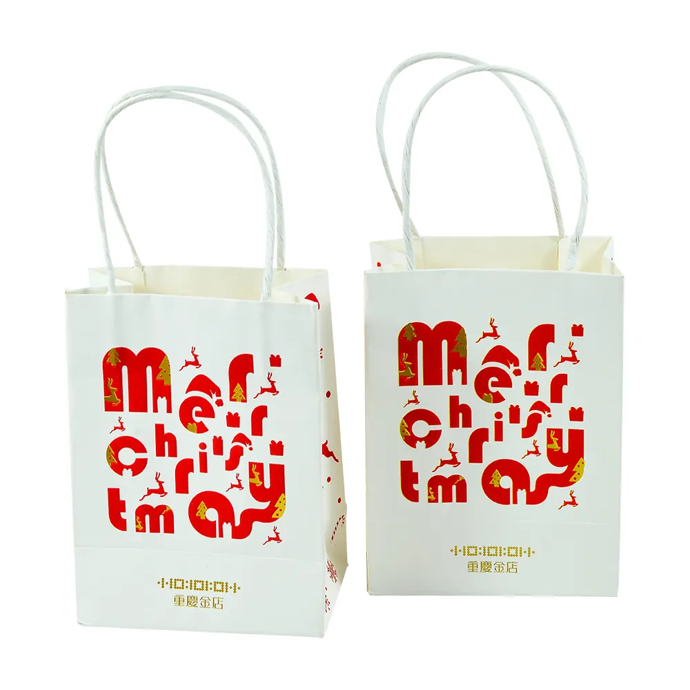 China fabricante OEM de Navidad impreso bolsa de papel Kraft bolsa de bolsa con el logotipo
