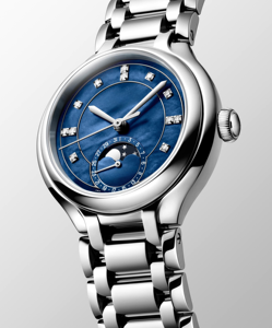 Montre mécanique automatique à phases de lune pour femmes avec index en cristal et bracelet en acier inoxydable Longinesing - Product Image 5