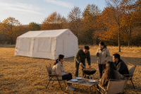 Tente de camping gonflable d'hiver 360 x 480 cm, imperméable, en polycoton, avec cheminée, colonnes d'air de 16 cm, sol en PVC 500 g/m²