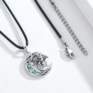 925 Sterling Silver 18 + 2 inch da chuỗi bào ngư Shell Celtic Knot Moon & Rồng Mặt Dây chuyền vòng cổ cho nam giới - Product Image 5