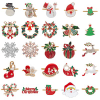 30 Anneaux de Serviette de Noël en Alliage Plaqué Or, Motifs Renne, Couronne, Père Noël, Bonhomme de Neige, Décoration de Table pour Dîner de Fête, Vente en Gros