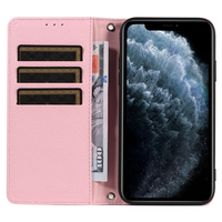 Étui portefeuille en cuir PU grain litchi avec porte-cartes, dragonne et béquille pour iPhone 11 Pro Max/11 Pro/11/17/8/7/SE 3