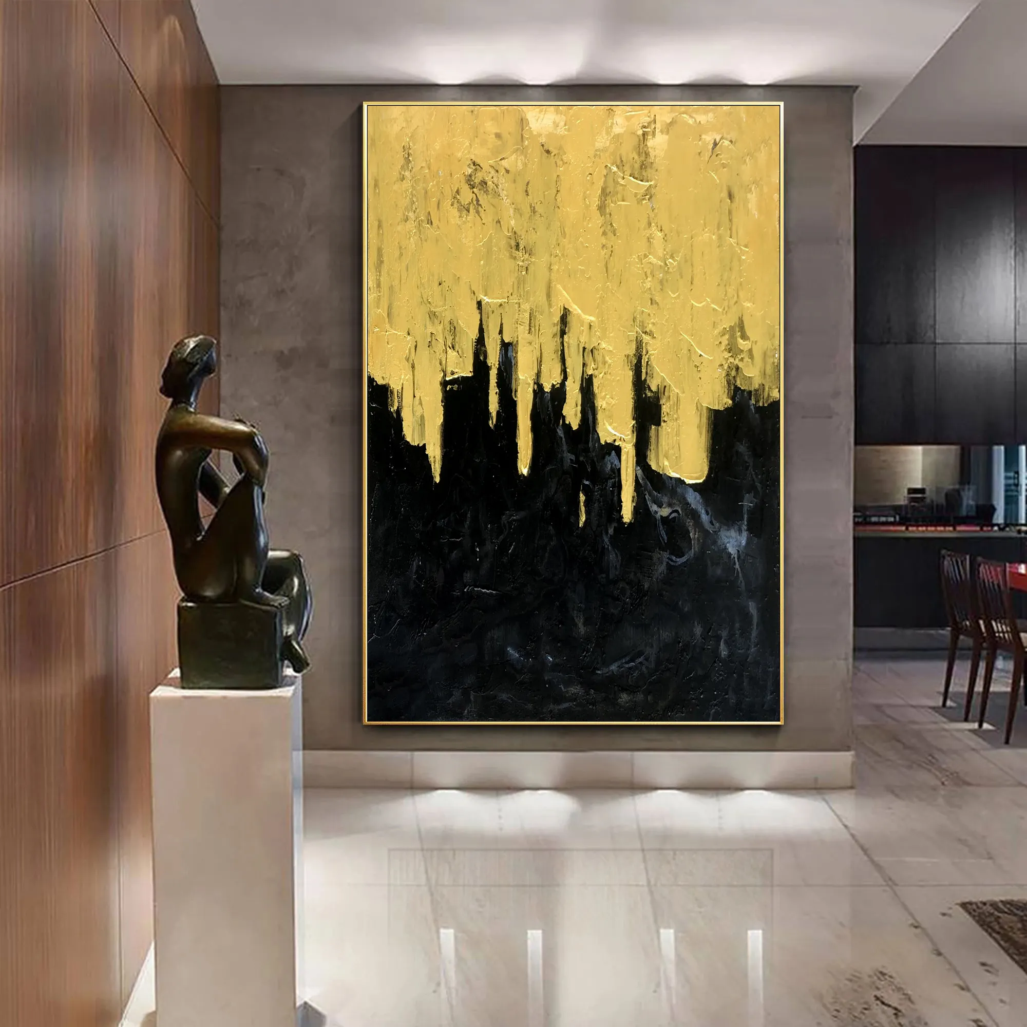 Pintura à mão extra grande parede arte decoração moderna acrílica folha de ouro abstrata pintura a óleo em tela